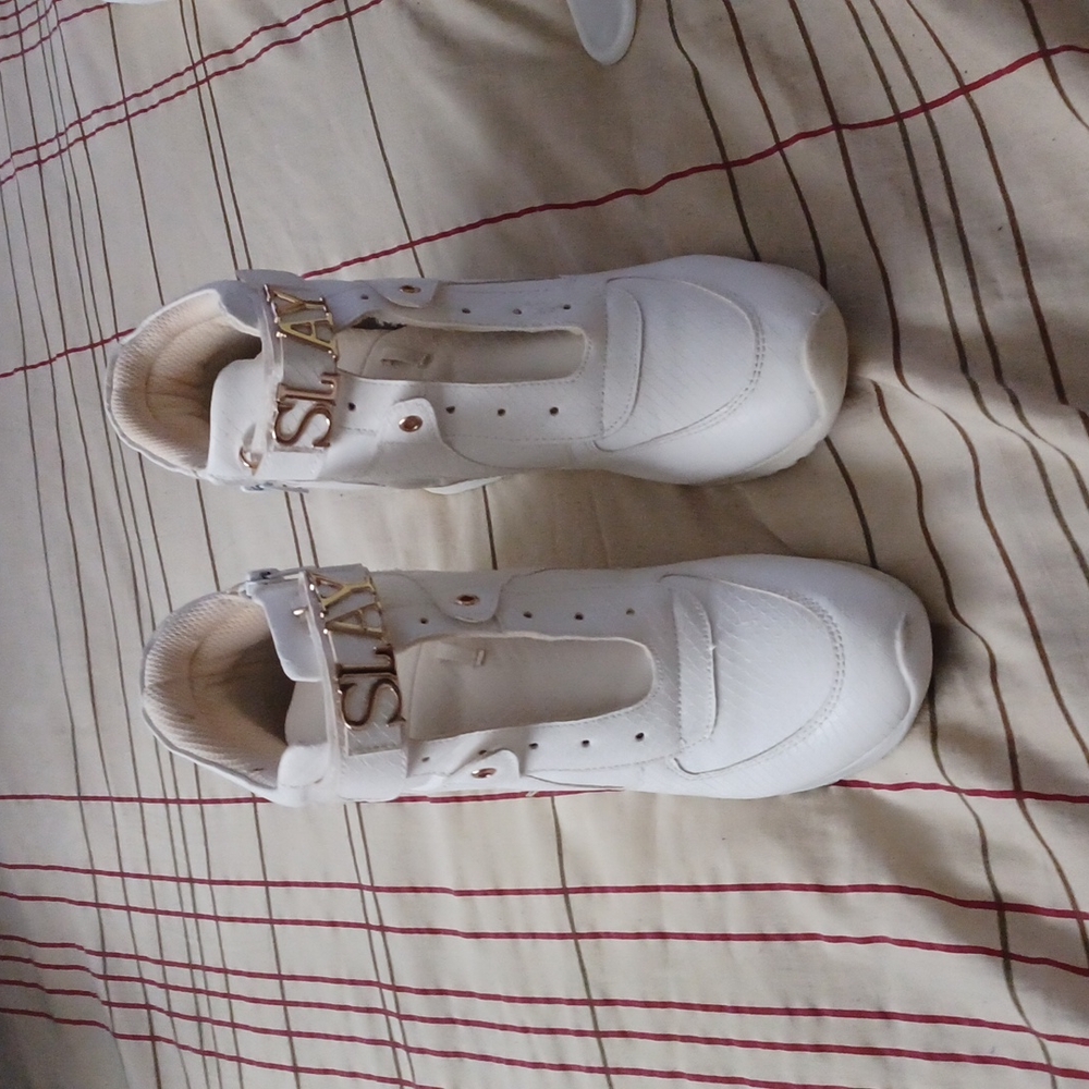 White and gold  Slay wedge shoes